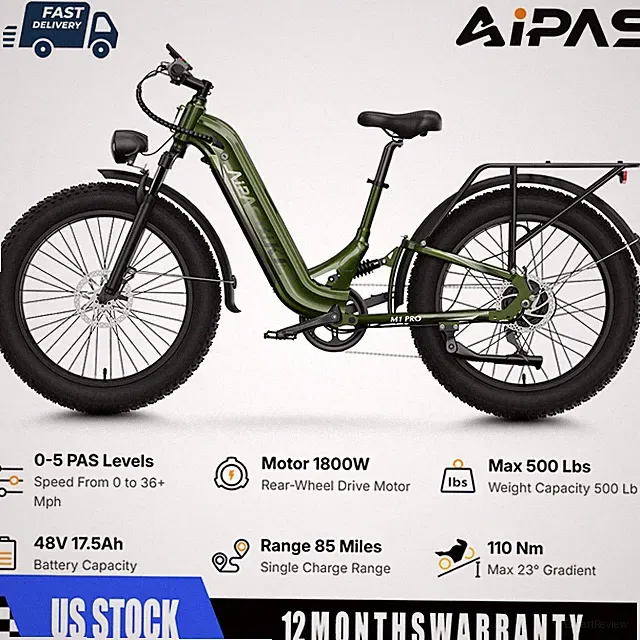 AipasElectric Bike 1800W e bike adult 17.5Ah Mountain ebike 26"Fat Tire 36mph
