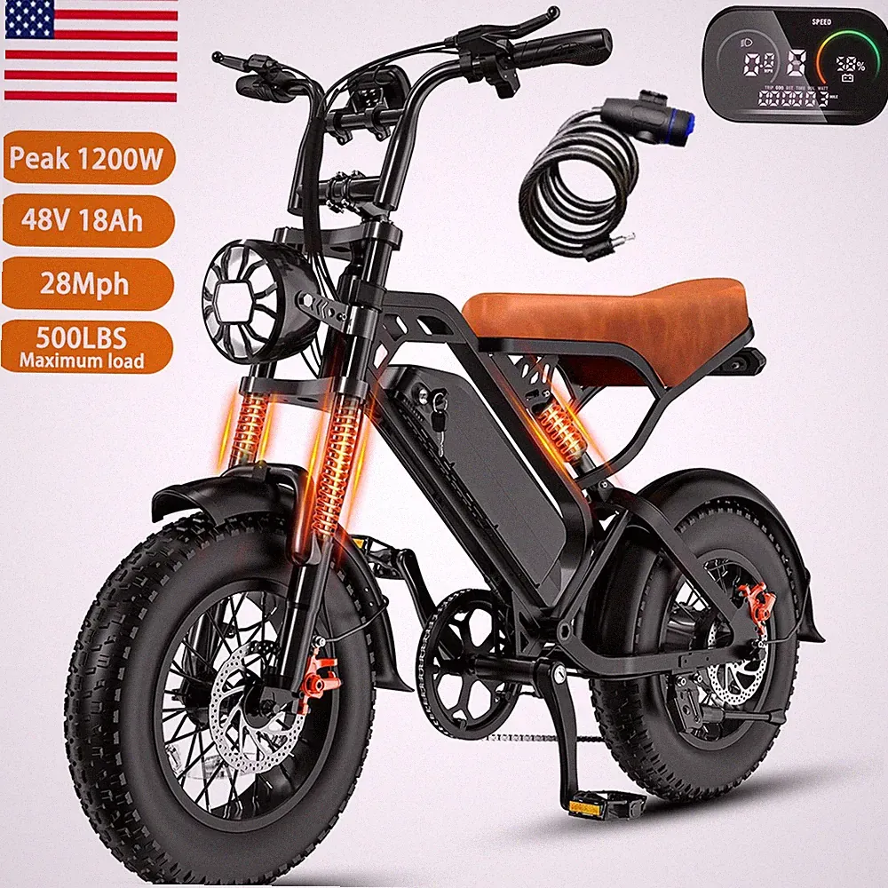 Electric Bike 1200W 48V 28MPH Dual Suspension Fat Tire ebike E Bicycle for Adult