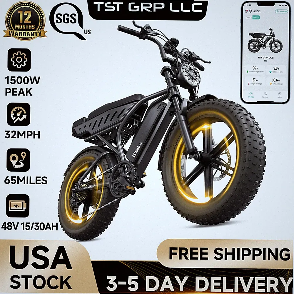 TST R9 Electric Bike Mountain Bicycle 1500W Peak 60/120 Miles 20" Fat Tire Ebike